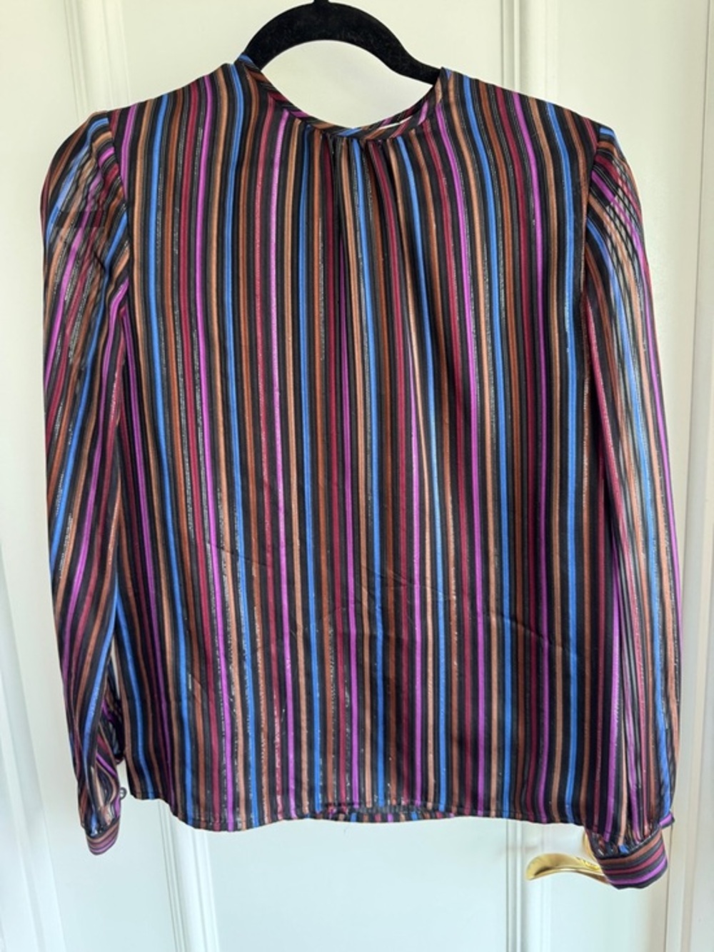 Vintage Christian A Silk Striped Long-Sleeve Women’s Blouse in Multicolor